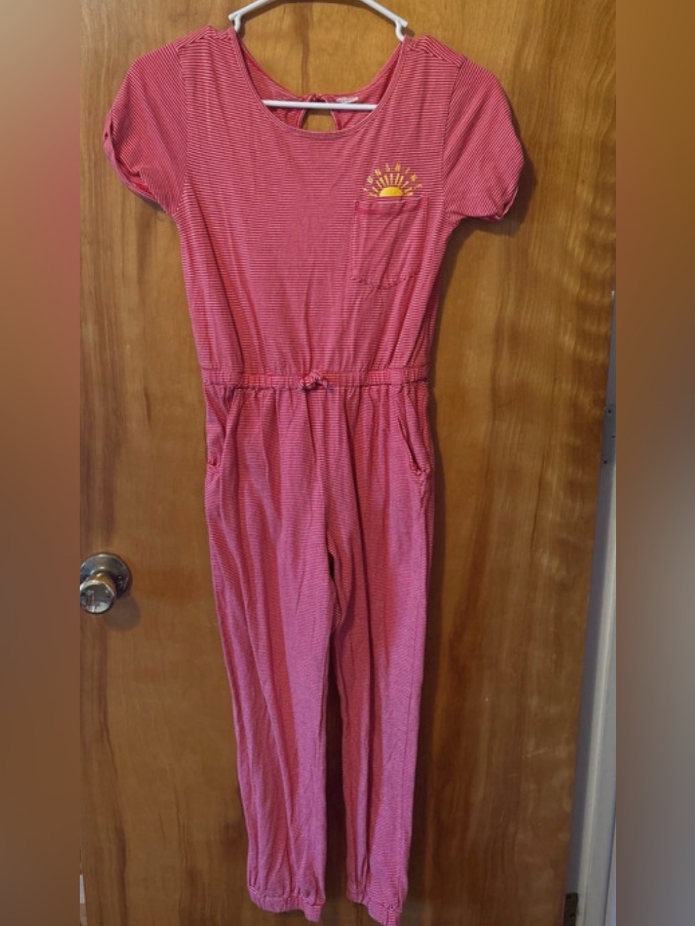 Old Navy Coral Pink Striped Girls' Romper with Sun Pocket
